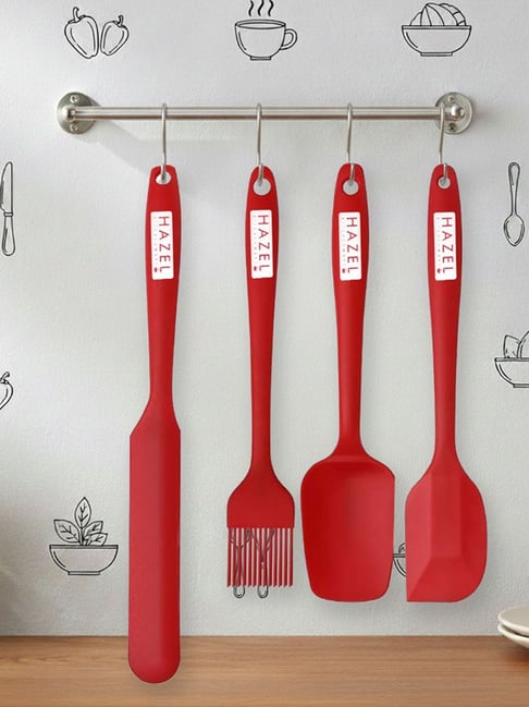 HAZEL Red Silicone Seamless Design Cooking Spoons & Spatulas - Set of 4