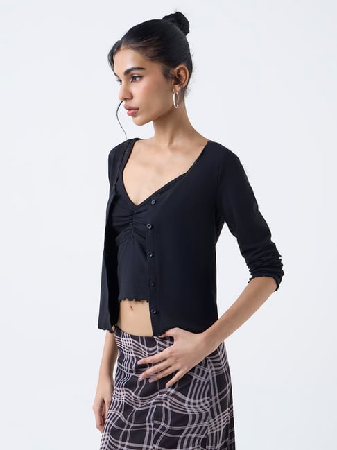 nuon women Nuon by Westside Black Lace-Detail Cotton-Blend Top-picture-31