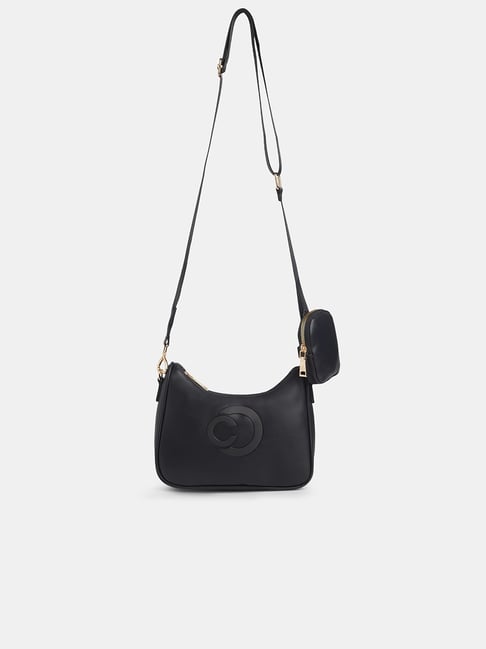Caprese Black Monroe Medium Sleek Monogram Logo Crossbody Sling Bag with Detachable Pouch