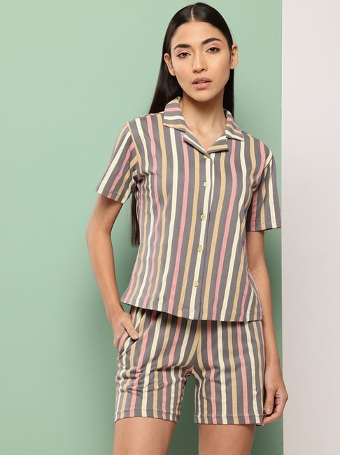 Leading Lady Multicolor Cotton Striped Night Suit