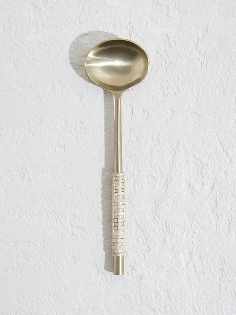 Westside Home Dull Gold Serving Spoon with Rattan