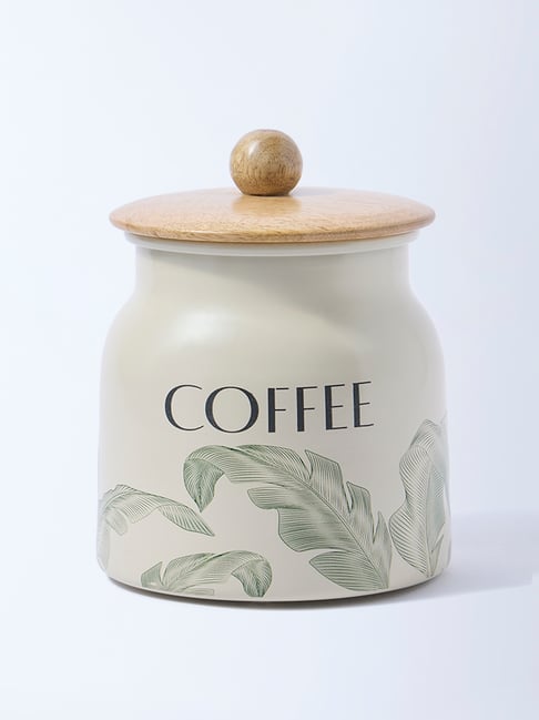 Westside Home Ivory Leaf Design Coffee Jar