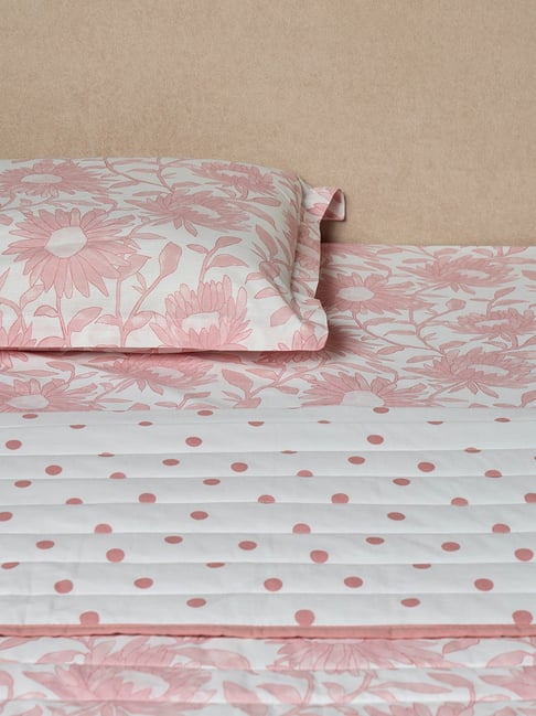 Westside Home Pink Sunflower Design Quilted Single Bed Comforter