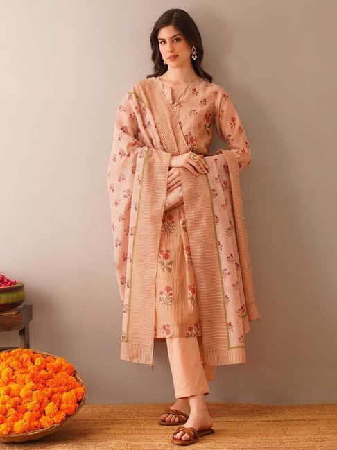 Jaypore Peach Printed Dupatta