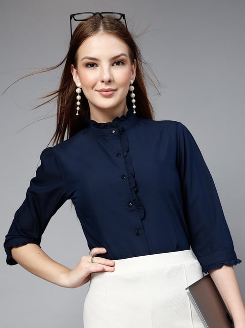 Style Quotient Navy Blue Solid Regular Fit Shirt-picture-33