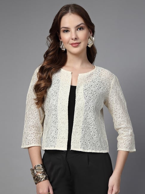 Style Quotient Beige Cotton Solid Regular Fit Shrug