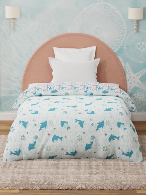 Boutique Living Blue & White Cotton Rock N Room Printed 200 TC Single Comforter