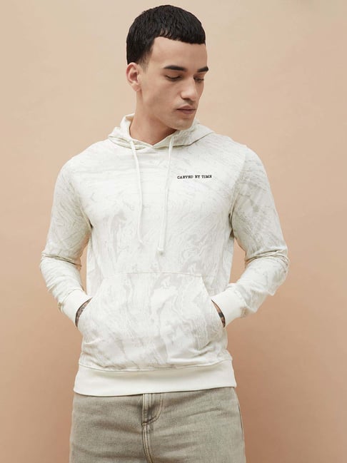 Forca By Lifestyle Off-White Cotton Regular Fit Printed Hoodie