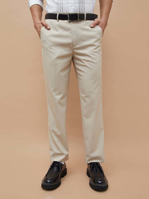 Code By Lifestyle Beige Regular Fit Trousers