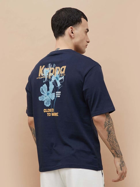 Kappa Navy Cotton Relaxed Fit Printed Sports T-Shirt