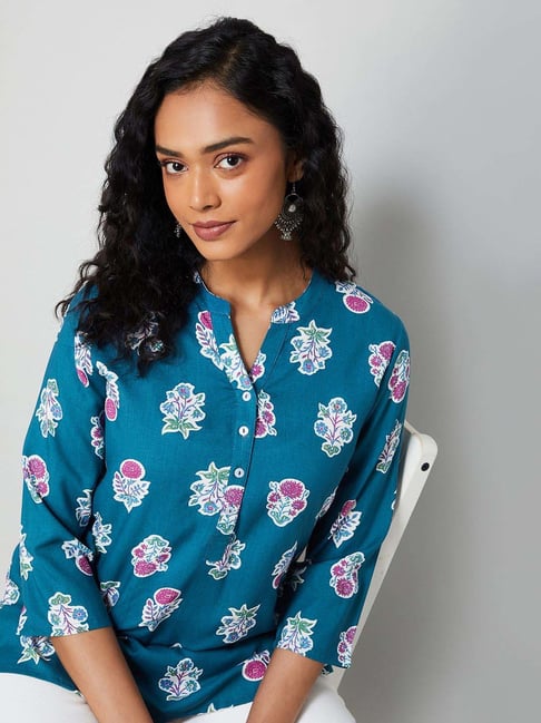 Melange By Lifestyle Indigo Regular Fit Floral Print Kurti-picture-23