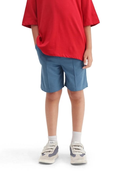 Rare Ones Boys Clas Blue Cotton Solid Button & Zip Closure Regular Fit Shorts