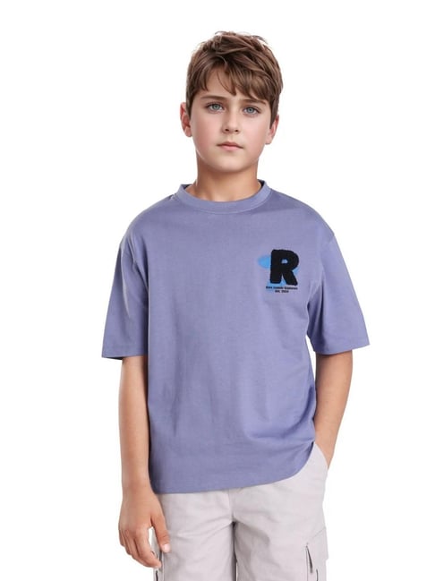 Rare Ones Boys Comet Light Purple Cotton Printed Slip-On Oversized T-Shirt