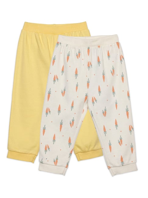 Miniklub Kids White and Yellow Printed Joggers -Packof 2