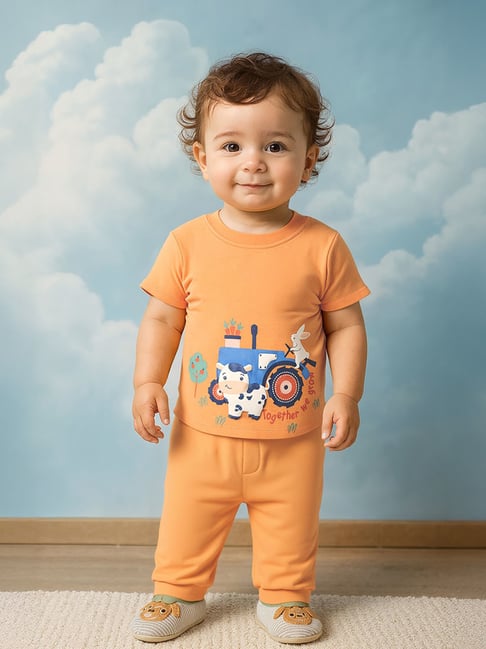 Miniklub Kids White and Orange Printed Joggers -Packof 2