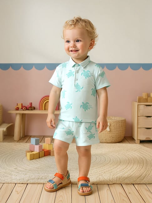 Miniklub Kids Green Turtle Printed T-Shirt and Shorts