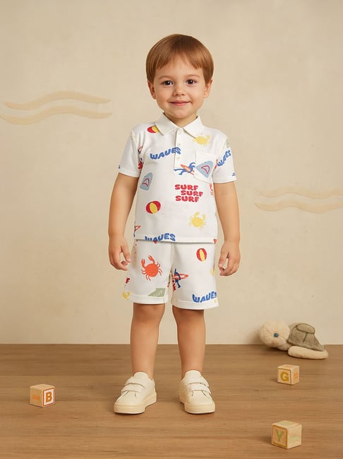 Miniklub Kids White Printed T-Shirt and Shorts