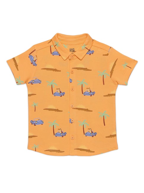 Miniklub Kids Orange Car Printed Shirt