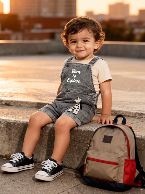 Miniklub Kids Grey Printed Dungaree Set