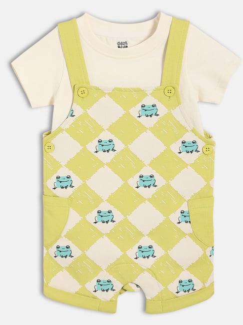 Miniklub Kids White and Green Chequered Dungaree Set