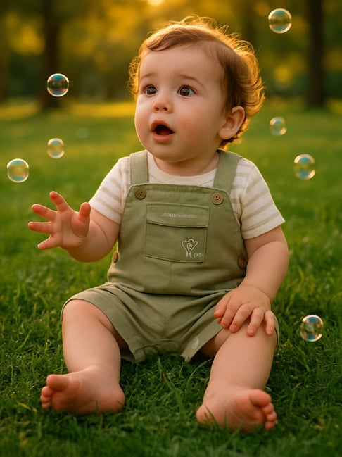 Miniklub Kids Olive Embroidered Dungaree Set