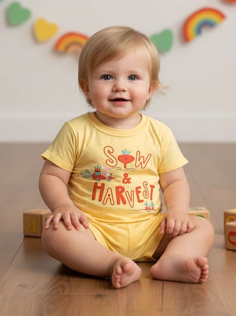 Miniklub Kids Orange and Yellow Printed T-Shirt - Pack of 2