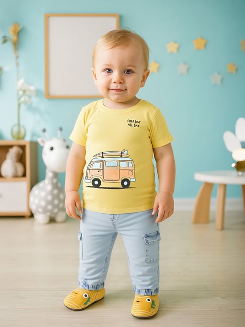 Miniklub Kids Yellow Car Printed T-Shirt