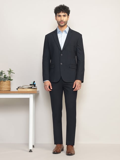 SUBTRACT Navy Blue Slim Fit Two Piece Suit