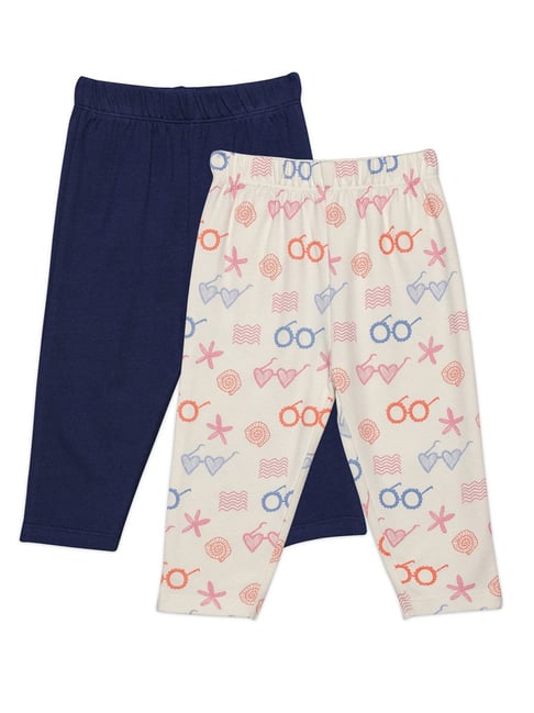 Miniklub Kids White and Navy Printed Joggers -Packof 2