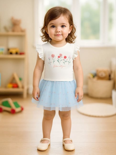 Miniklub Kids White and Blue Embroidered Clothing Set