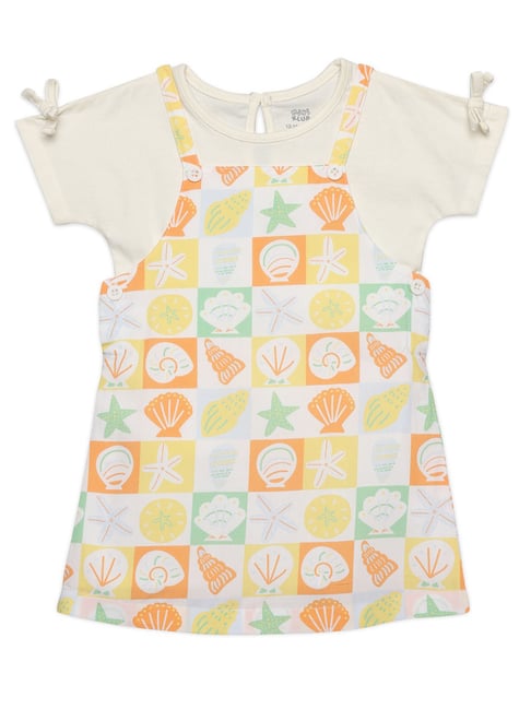 Miniklub Kids White and Multi Printed Pinny Set