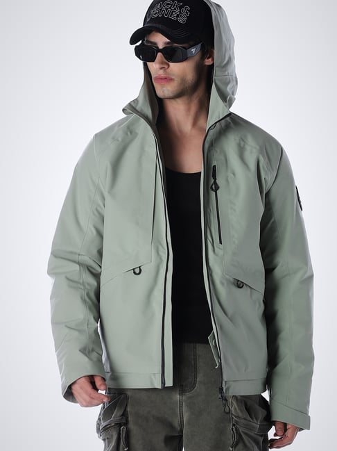 Jack & Jones Green Regular Fit Solid Hooded Jacket-picture-35