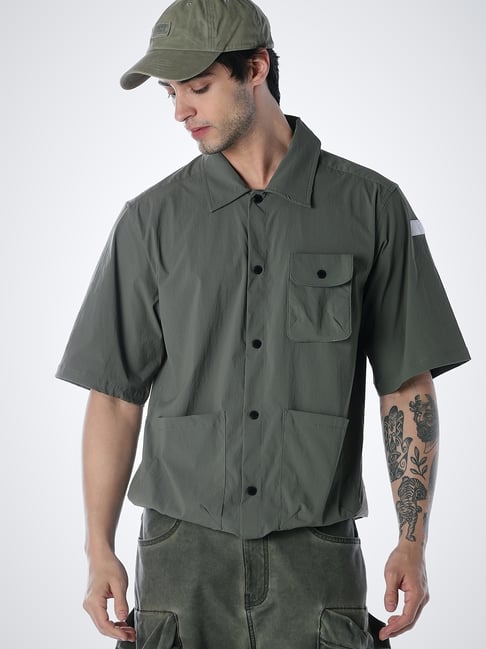 Jack & Jones Grey Relaxed Fit Solid Shirt