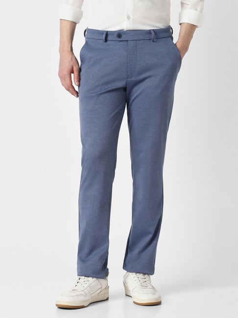 Peter England Blue Slim Fit Trousers