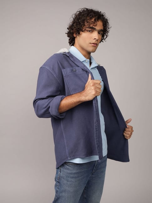 American Eagle Navy Cotton Regular Fit Shirt-picture-11