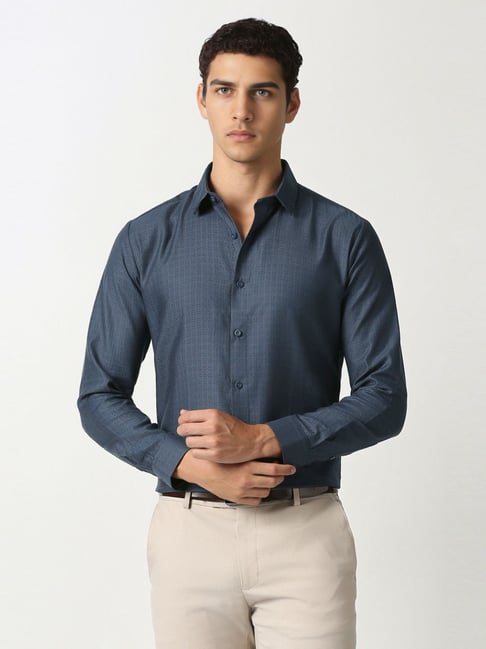 Van Heusen Navy Cotton Slim Fit Texture Shirt-picture-22