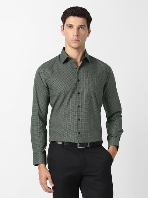 Van Heusen Green Cotton Slim Fit Checks Shirt-picture-35
