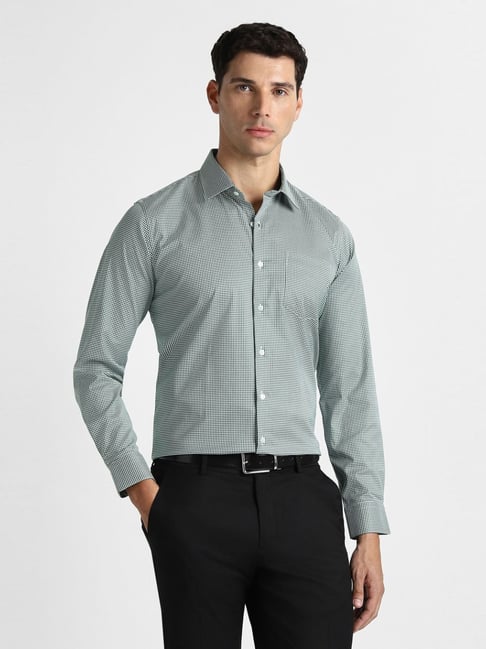 Van Heusen Green Cotton Slim Fit Checks Shirt-picture-23