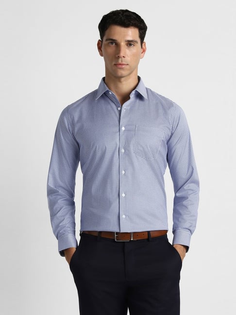 Van Heusen Blue Cotton Slim Fit Checks Shirt-picture-22