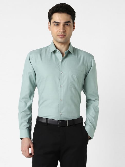 Peter England Green Cotton Regular Fit Shirt-picture-21