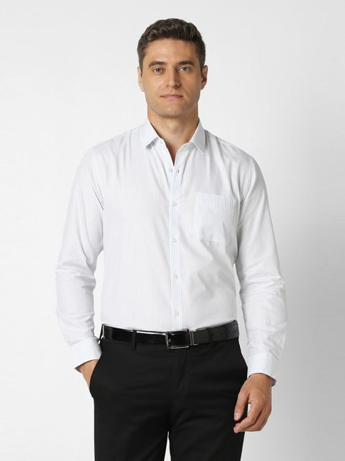 Peter England White Cotton Regular Fit Striped Shirt-picture-31