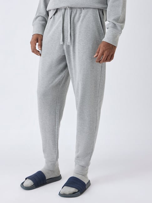 WES Lounge by Westside Grey Relaxed-Fit Mid-Rise Cotton-Blend Joggers