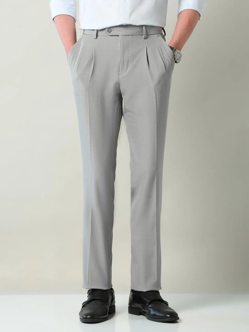 AD by Arvind Grey Polyester Regular Fit Trousers