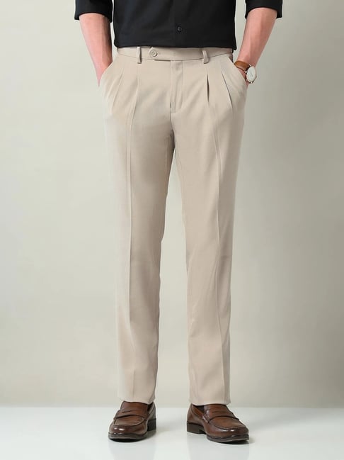 AD by Arvind Beige Polyester Regular Fit Trousers