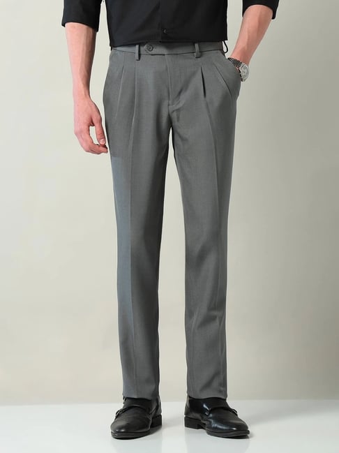 AD by Arvind Light Grey Polyester Regular Fit Trousers