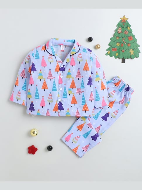 The Magic Wand Girls Blue Printed Night Suit