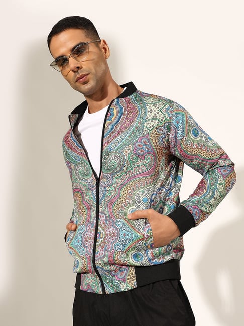 SHOWOFFFF Multi Color Nylon Regular Fit Printed Bomber Jacket