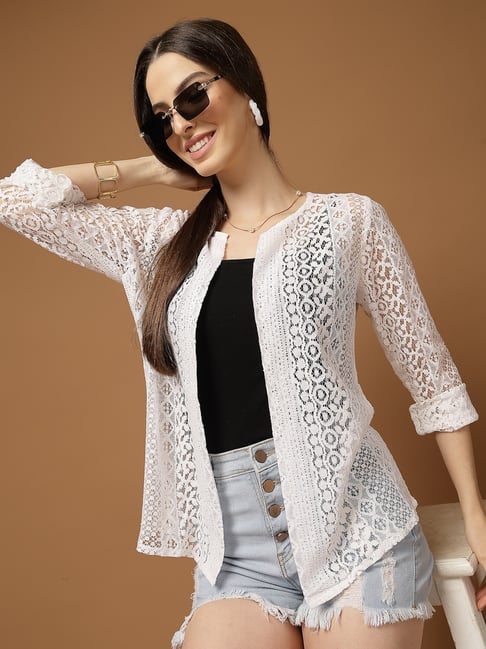 Style Quotient White Nylon Embroidered Regular Fit Shrug-picture-12