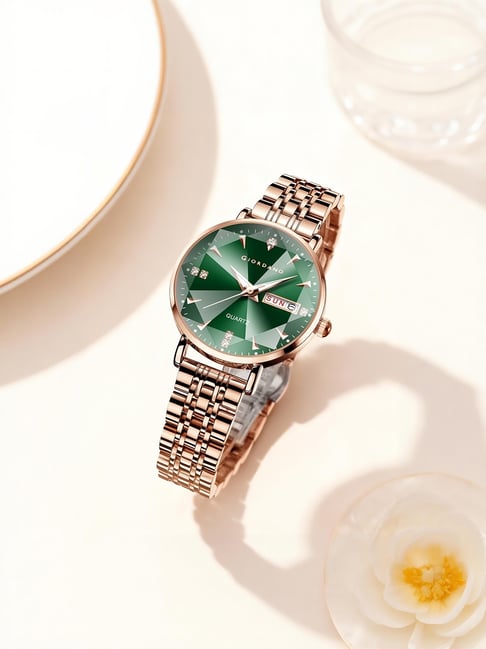 Giordano Green Round Dial Analog Watch For Women - GZ-60139-33