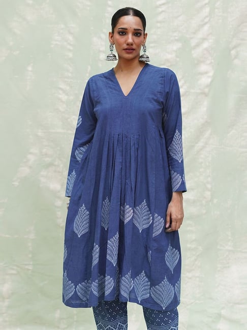 Chidiyaa Indi Zeelaf Blue Hand Block Print Cotton Kurti